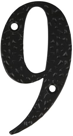 Amig - Nummer für Haus- oder Torwände | Nr. 9 | 100 x 65 mm | für Wände oder Außenbereiche | aus schwarzem Epoxid-Finish | Schmiede-Stil | Inklusive Stollen und Spanplatten