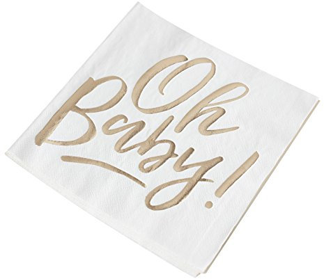 Ginger Ray Gold Foiled Oh Baby Shower 16 Stück, weiß