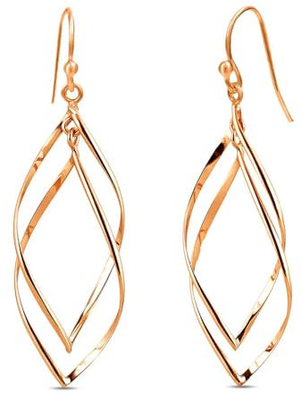 Charmsy 925 Sterling Silver Elegant 925 Sterling Silver 14K Rose Gold Plated Double Twisted Drop Dangle Earrings for Women and Teens | Classic Linear Marquise Loops Earring