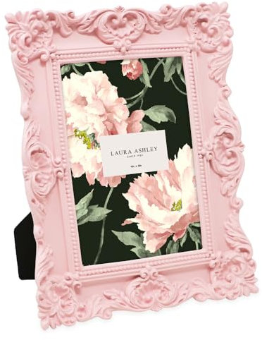 Laura Ashley Cadre photo en résine texturé fait à la main avec chevalet et crochet pour table et décoration murale, motif floral décoratif pour la maison, galerie photos, art, plus (10 x 15 cm, rose)