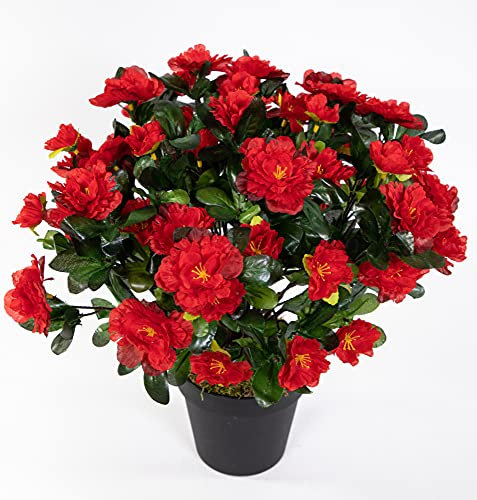 Seidenblumen Roß Große Azalee 36cm rot im Topf LA Kunstpflanzen Kunstblumen künstliche Blumen Pflanzen Azaleenbusch