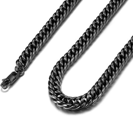 FindChic Edelstahl Massiv Panzerkette Halskette Breite 3,5/6/9/12mm Länge 46/51/55/61/66/71/76/91 cm Cuban Gliederkette Schmuck für Herren Damen Jungen