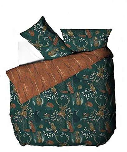 furn. Bettbezug-Set mit Waldfauna, Polybaumwolle, smaragdgrün, Einzelbett