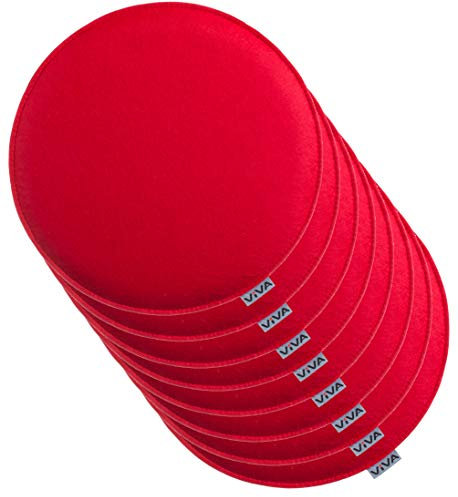 Brandsseller 8er Set Sitzkissen aus Filz Ø 35x2 cm – Robuste Stuhlauflagen für innen und außen, rundes Sitzpolster, strapazierfähiges Kissen für Stühle – Rot