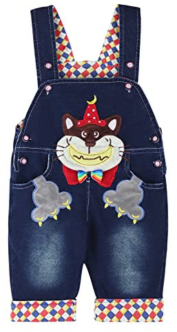 DEBAIJIA Bambino Ragazza Ragazzo Jeans Tuta Blu Salopette Denim Cartone Animato da Cartoon Sorridi Orso - 100