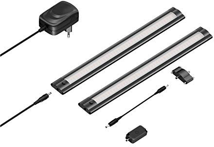 ledscom.de 2er Set LED Unterbau-Leuchte SIRIS schwarz matt mit Touch-Dimmer, flach, je 30cm, je 368lm, warmweiß