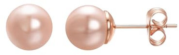 Vogem 8mm Round Pink Pearl Stud Earrings for Women 18ct Rose Gold Plated Ear Studs Earrings Exquisite jewelry