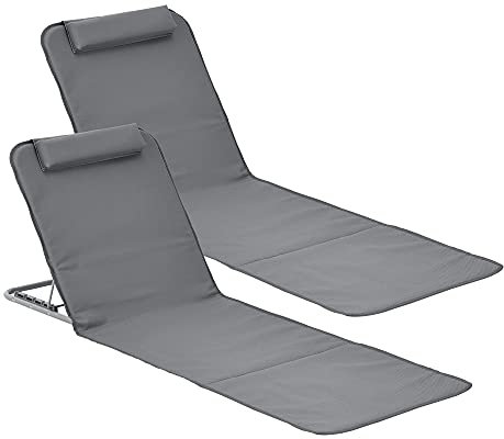 [en.casa] Strandmatte Donostia 2er Set Sonnenmatte klappbar Dunkelgrau Strandliege mit Verstellbarer Rückenlehne Liegematte mit Tragetasche 143 x 48 cm