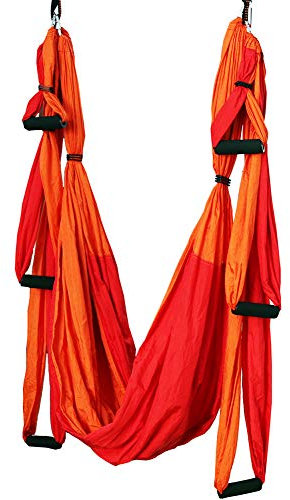 MINGPINHUIUS Aerial Yoga Swing Set, Swing Yoga, Yoga Hängematte Trapez Swing Trapez Yoga Kit, Flying Yoga Inversion Tool, Antigravity Decke Hanging Yoga Sling (Doppeltes Rot)