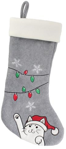 BambooMN 1 Set 45,7 cm Klassische, handbestickte Pailletten-Weihnachtsstrümpfe, niedliche Tiere, 15 freche Katzen, grau