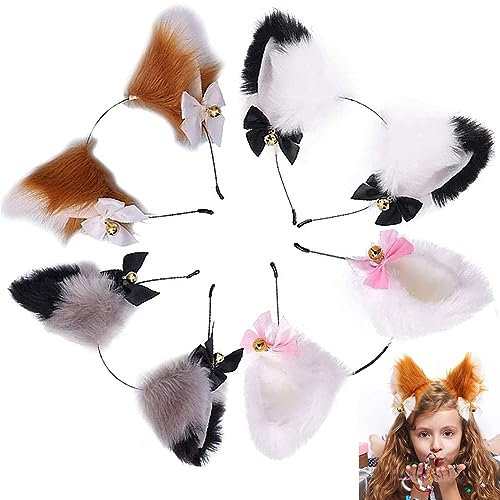 Smavles Fuchsohren Stirnband 4 Stück Katzenohren Haarreif Cosplay Haarband Plüsch Party Kostüm Haarschmuck für Kinder und Erwachsene