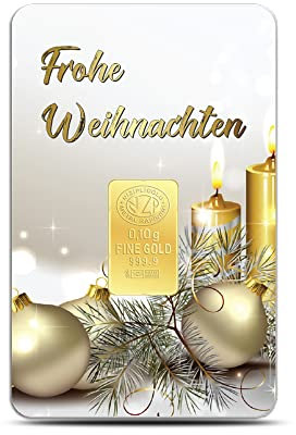 Goldbarren 0.1 Gramm Top - Geschenk Feingehalt 999,9 Goldbarren 0,10g. (Frohe Weihnachten)