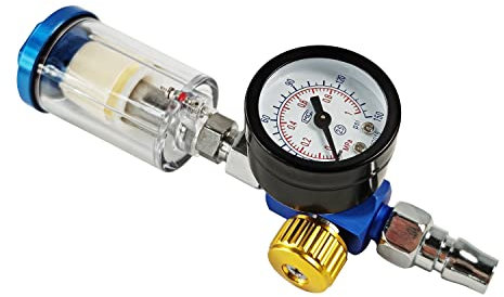 Spring.Rd Pneumatic Spray Gun Regulator 1/4 Air Pressure Gauge with in-Line Water Trap Air Filter Separator Pressure Gauge Combination Tool Kit for Spray Paint Guns with Quick Connector