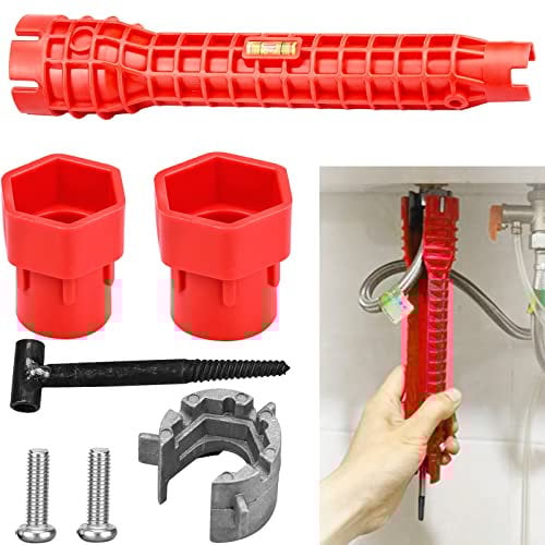 Llave de Tubo para Grifos Llave Multifuncional de Grifo Fregadero de Llave para Fregadero rojo Llave de Tuberia de Agua para Baño/Inodoro/Lavabos/Fontanería de Cocina