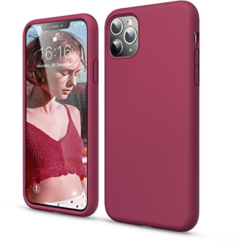 GOODVISH Coque Silicone Liquide Compatible avec iPhone 11 Pro Max 6,5 Pouces, Etui avec Doublure en Microfibre, Lèvre Surélevée pour Écran & Caméra, Case de Protection Complète, Rose Rouge