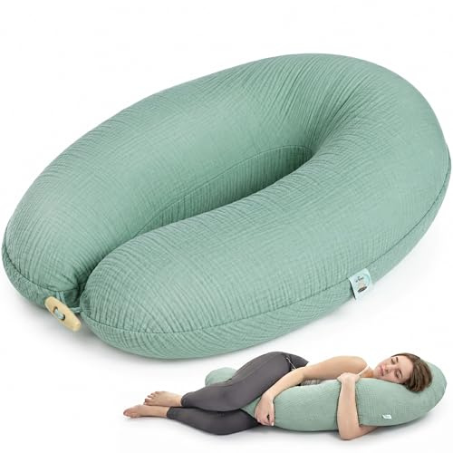 sei Design Stillkissen XXL 190x35 cm, Natur Kapok, Musselin Bezug aus Bio-Baumwolle, Schwangerschaftskissen, Füllmenge anpassbar, ergonomisch geprüft