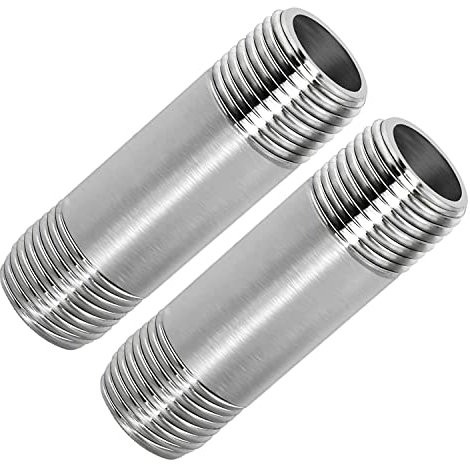 Fitvell Racores de tubería de acero inoxidable 304 NPT de 1/2 pulgada x rosca macho NPT de 1/2 pulgada, accesorios de tubería fundida de 50 mm de longitud (paquete de 2)