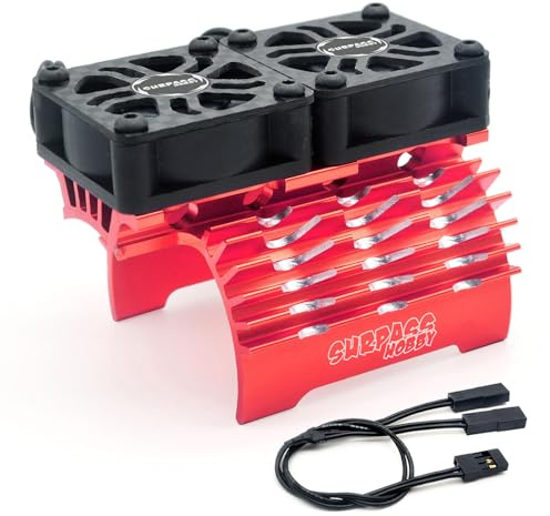 Aluminum RC Motor Heatsink 8.4V 30x30 mm Double RC Motor Cooling Fans for 1/8 RC Car Truck Buggy Crawler 40/ 42mm Brushless Motor Red