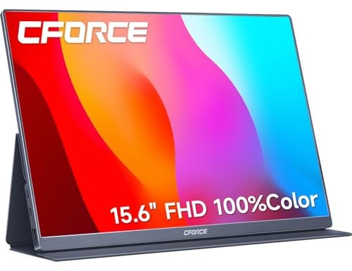 c-force Portable Monitor 15.6 inch FHD 1080P USB C HDMI Ultra-Slim IPS Computer Display w/Speakers, HDR Plug & Play, External Portable Monitor for Laptop PC Phone Mac Xbox PS5 Switch