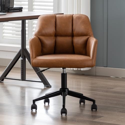 chairus Silla Escritorio de PU Silla de Oficina Moderna Altura Ajustable, Silla Computadora Ocio con Ruedas para Recepción/Despacho, Marrón