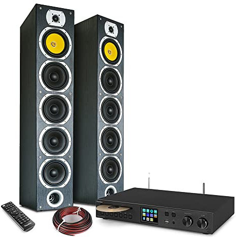 Audizio Tower Stereo System with SHFT57B Floor Speakers, Internet/DAB+ Radio, CD Player, Bluetooth & Spotify Connect HiFi Audio System for Home Entertainment