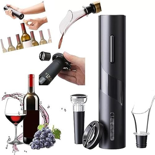 Set 4 in 1 Apribottiglie Cavatappi Elettrico per Vino Incluso Tappo Sottovuoto Versatore e Taglia Capsule Automatico Elegante Facile Da Usare Incluso Tappo Sottovuoto Versatore e Taglia Capsule