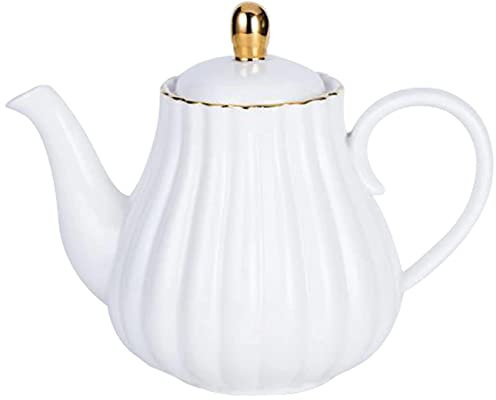 Eplze Strength Porcelain Coffee Pot Ceramic Teapot- Stripe Design (White)