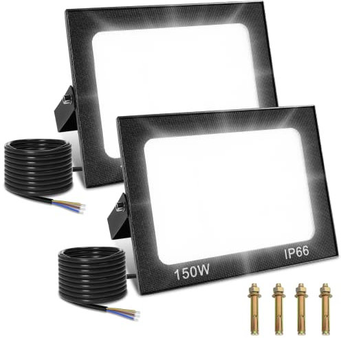 Viugreum 2 Pcks 150W Foco Led Exterior, 15000 Lumen Foco Proyector LED 150W, IP65 Impermeable Luz de Seguridad, Blanco Frío 6500K Led Floodlight para Jardín, Taller, Garaje