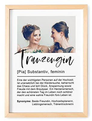 Trauzeugin Geschenk Danke Personalisiertes Bild mit Foto Trauzeuginnen Dankeschön Fotoposter Hochzeit Brautjungfer Geschenk (mit oder ohne Rahmen)