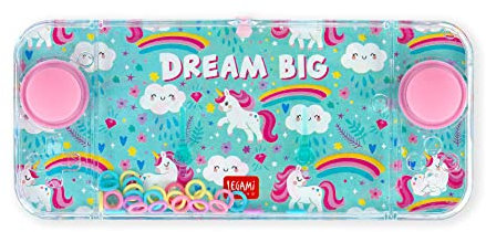 Legami - Mini Gioco ad Acqua con Anelli, Senza Batterie, Portatile, 15,2x7 cm, Tema Unicorn