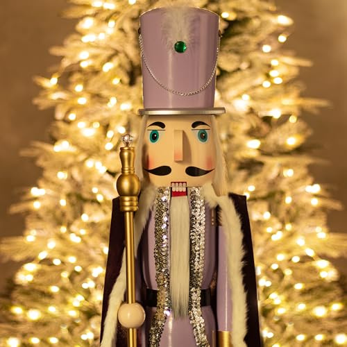 KI Store 120 cm Weihnachten Nussknacker Lebensgröße Groß XXL Holz Nussknacker Figur Weihnachtsdekoration (Lila König)