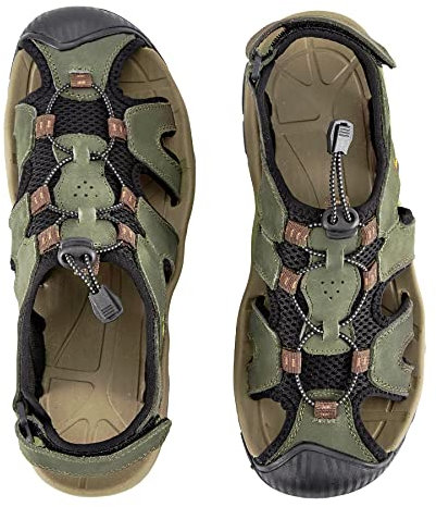 7STROBBS Sandales Homme Cuir Fermées Randonnée Marche Sandales Été Confortable Sport et Extérieur Chaussure de Trail de Plage de Trekking,Vert Kaki 45EU