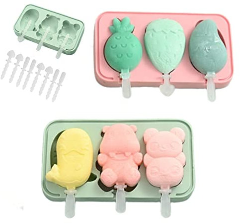 Eisformen Eis am Stiel, Tootesa 2 Stück Silikon Eis am Stiel Eiscreme Cakesicle Formen kinder DIY Kreative Eisform BPA frei wiederverwendbare mit Deckel, hausgemachte Eis am Stiel Früchte Tiere Form