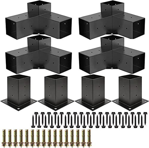 Pergola Kit Brackets 3 Way Right Angle Corner Brackets Indoor Outdoors 4 Pack Wood Joints Structure Hardware Kit 4x4 Inch