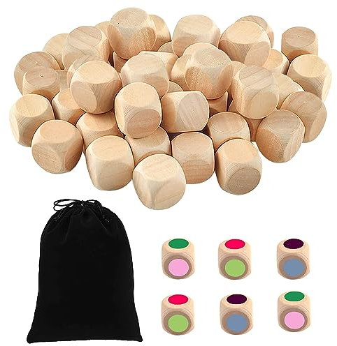 MsTeco 50 pezzi Dadi in Legno non Verniciato, 6 Lati Dadi Vuoti, dadi di Legno Semplici con Angoli Arrotondati, 20 mm Cubi in Legno Grezzo Dadi, per Fai da te e Artigianato