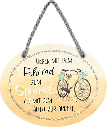 schilderkreis24 – Blechschild Lustiger Spruch “Lieber mit dem Fahrrad zum Strand“ Deko Geschenkidee Mann Frau 18x14cm