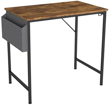 Panana Computer Desk, Home Office PC Desk, Desktop Table with Side Storage Bag and Iron Hooks, Stable Metal Frame Workstation (Brown, 80X50X75CM)