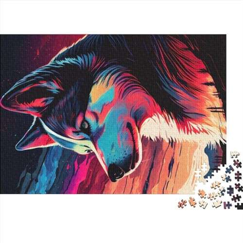 Holzpuzzle 1000 Teile Husky Buntes Puzzle Kreatives Rechteckpuzzle Tolles Puzzle für Erwachsene (Größe 75x50 cm)