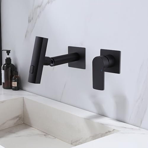 XJTNLB Wasserhahn Bad Wasserfall Unterputz Armatur Waschbecken Waschtischarmatur 3 Modi Heißes und Kaltes Mischwasser,Schwarz