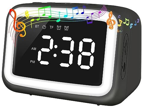 Knnuey Ok to Wake Schlafzimmer Kinderwecker mit Bluetooth-Lautsprecher und Dimmbarem Nachtlicht für Schlafzimmer, für Kinder Schwarz