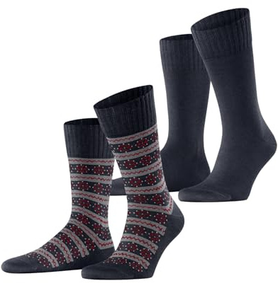 ESPRIT Herren Scandi 2-Pack Socken atmungsaktive klimaregulierende geruchshemmende nachhaltige Baumwolle Wolle gemustert 2 Paar