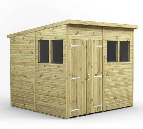 8x8 Power Premium Pent Double Door Garden Shed