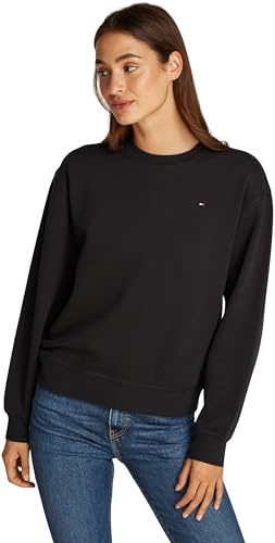 Tommy Hilfiger Damen Sweatshirt Flag On Chest ohne Kapuze, Schwarz (Black), M