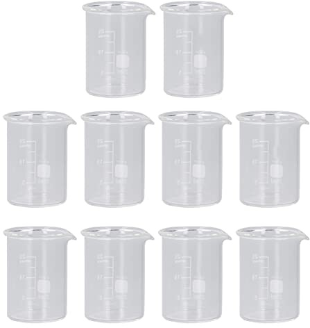 Glass Beaker Set 25mL Experiment Measuring Cup 10PCS with Scale Borosilicate Glass for Laboratory Projects Kitchens