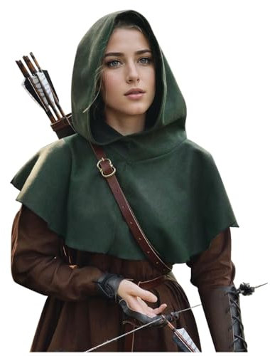 keland Disfraz Capucha Medieval Capa con Capucha Halloween para Mujeres Hombres (A-Verde)