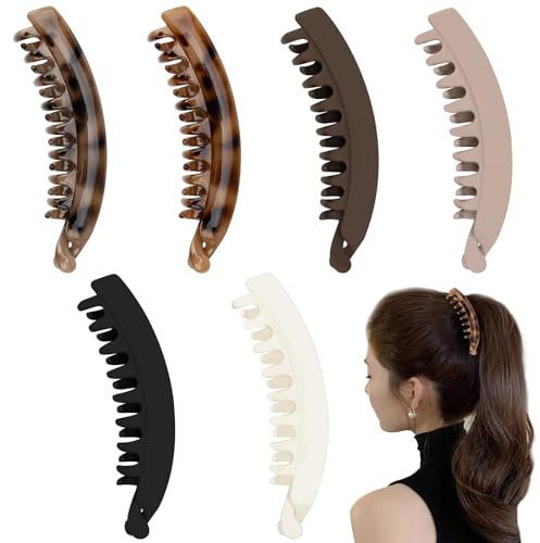 6 Stück Groß Bananen Haarspange Vintage Bananen-Haarspangen Pferdeschwanz Haarklammer Rutschfeste Leopard Haar Spange Haarclips Für Damen Mädchen Dicke Mittleres Haar (6 Colors A)