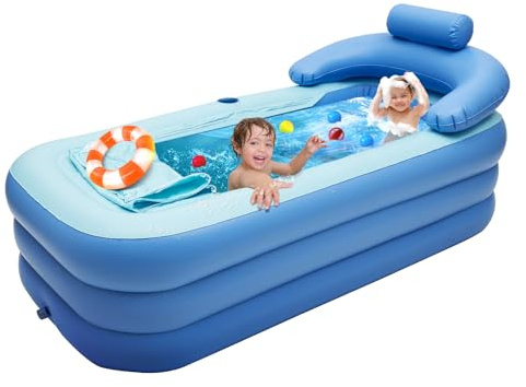 KEESUNG Baignoire gonflable, pataugeoire pliable en PVC pour adultes, spa, sauna, voyage, avec appui-tête, pour maison, piscine, salle de bain, bleu