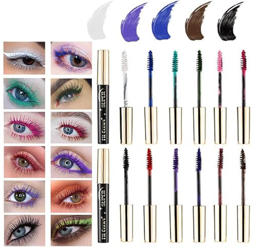 MKNZOME 12 Colori Mascara Colorati, Mascara Colorato Mascara Blu Viola Rosa Verde Brown, Mascara Volumizzante e Allungante Mascara Waterproof, Lunga Tenuta, Natural Eye Makeup, Regalo Mascara