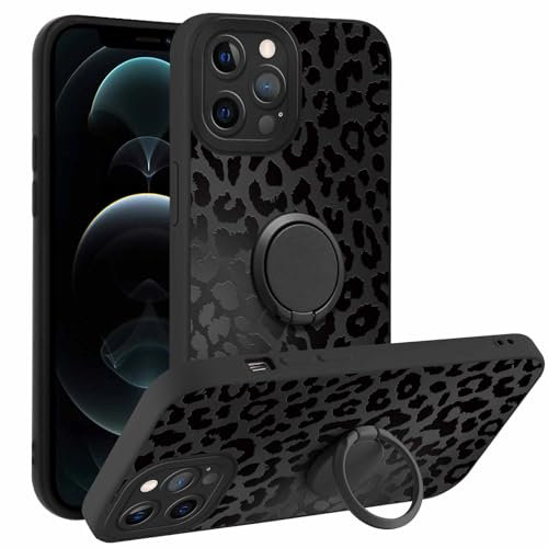 Foonary Phone Case for iPhone 11 6.1 inch, 360°Magnetic Ring Kickstand Holder Soft TPU Silicone Anti-Scratch Protective Resistant,Black Leopard Aesthetics Shockproof Bumper Cover, for iPhone 11