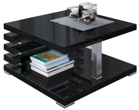 PROROOM FURNITURE - Kyoo - Kaffeetisch 60x60 Höhe 31 cm - Sofatisch Quadratisch - Coffee Table - Wohnzimmertisch Modern - Kleiner Couchtisch mit Stauraum - Schwarz Hochglanz